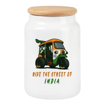 Indien Tuk-Tuk Racing - Keksdose mit Holzdeckel - Weiß - Vorne