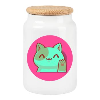 Chibi Kawaii Chat, Porte-bonheur, Po Art Rose - Boîte à biscuits avec couvercle en bois - blanc - Devant