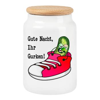 GUTE NACHT SPORTSCHUHE GURKEN - Keksdose mit Holzdeckel - Weiß - Vorne