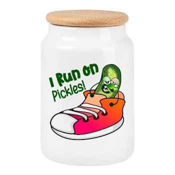 I RUN ON PICKLES - Cookie Jar with Wooden Lid - white - Front