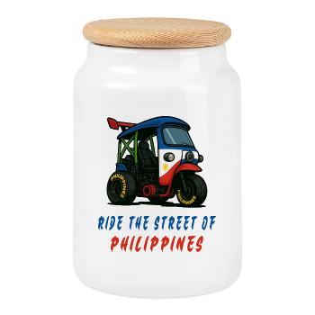 Philippines Tuk-Tuk Racing - Cookie Jar with Wooden Lid - white - Front