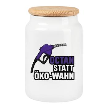 Octan statt Öko-Wahn - Keksdose mit Holzdeckel - Weiß - Vorne