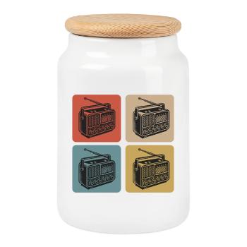 Vintage Radio Design - Boîte à biscuits avec couvercle en bois - blanc - Devant