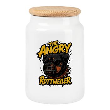 The Angry Rottweiler - Cookie Jar with Wooden Lid - white - Front