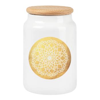 Yoga Ornament Gold Sun Mandala Meditation India - Cookie Jar with Wooden Lid - white - Front