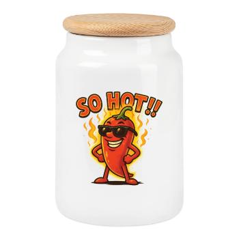So Hot!! – Spicy Chili Attitude - Cookie Jar with Wooden Lid - white - Front