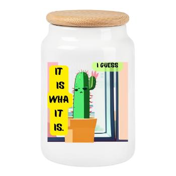 C’est ce que c’est. Je pense. – Édition Cactus Moody - Boîte à biscuits avec couvercle en bois - blanc - Devant