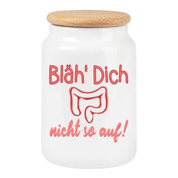 AUFGEBLÄHT - DARM REIZDARM - Keksdose mit Holzdeckel - Weiß - Vorne