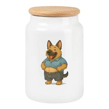 Lustiger Schäferhund im Freizeitlook - Keksdose mit Holzdeckel - Weiß - Vorne