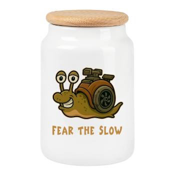 Peur de la lenteur - Snail Design - Boîte à biscuits avec couvercle en bois - blanc - Devant