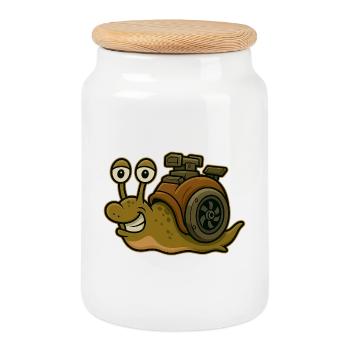 Peur de la lenteur - Snail Design - Boîte à biscuits avec couvercle en bois - blanc - Devant
