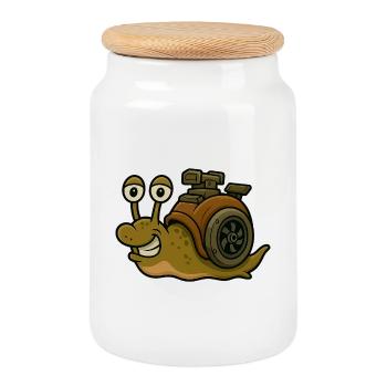 Peur de la lenteur - Snail Design - Boîte à biscuits avec couvercle en bois - blanc - Devant