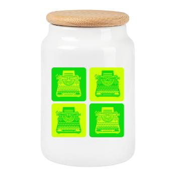 Conception de machine à écrire - Boîte à biscuits avec couvercle en bois - blanc - Devant