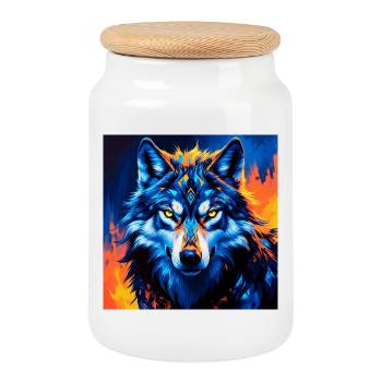Lebendige geometrische Wolf Illustration - Keksdose mit Holzdeckel - Weiß - Vorne