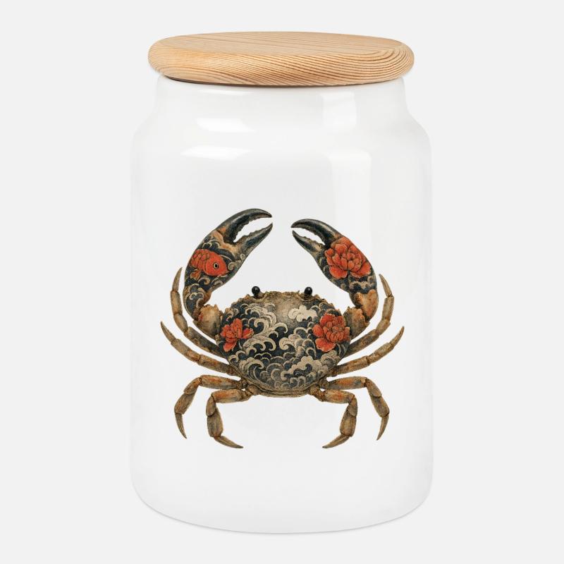 Yakuza Crab – Ink on Shell - Cookie Jar with Wooden Lid - white