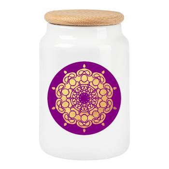 Yoga Ornament Blossom Sun Mandala Circle Gold om - Cookie Jar with Wooden Lid - white - Front