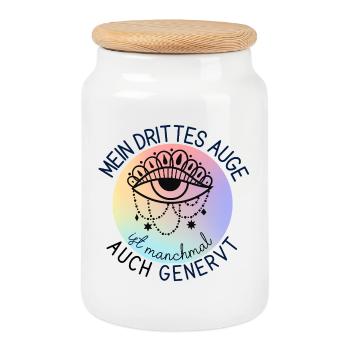 3. Auge ist genervt - lustiger spiritueller Spruch - Keksdose mit Holzdeckel - Weiß - Vorne
