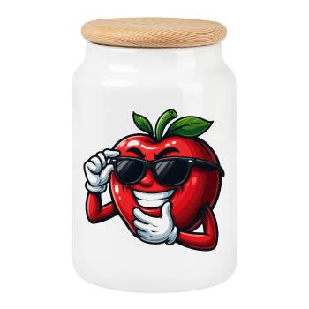 Coole Cartoon Tomate mit Sonnenbrille Gemüse Spaß - Keksdose mit Holzdeckel - Weiß - Vorne