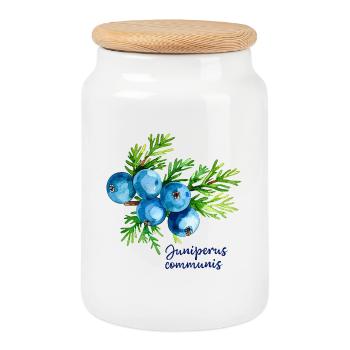 Juniperus communis - illustration botanique - Boîte à biscuits avec couvercle en bois - blanc - Devant