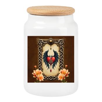 Celtic elegance with heart and wings. - Cookie Jar with Wooden Lid - white - Front