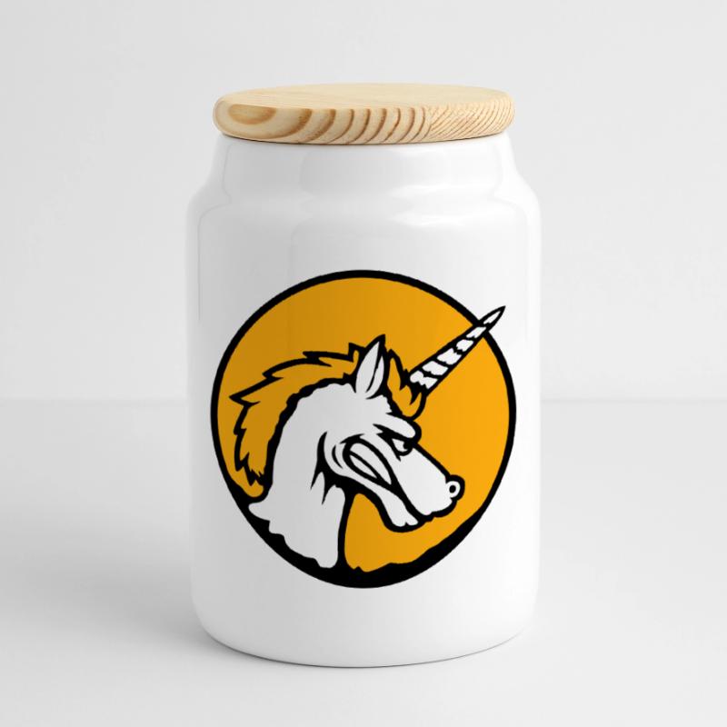 Unicorn Evil Angry Attack Teeth Grinding Sour Cookie Jar with Wooden Lid