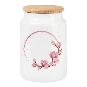 Magnolias Floral Frame in Asian Style - Cookie Jar with Wooden Lid - white - Front
