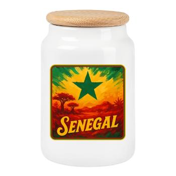 Senegalese Legend Design - Cookie Jar with Wooden Lid - white - Front