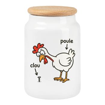 hen finding a nail - Cookie Jar with Wooden Lid - white - Front