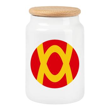 Abstract play of colors with red-yellow contrast - Cookie Jar with Wooden Lid - white - Front