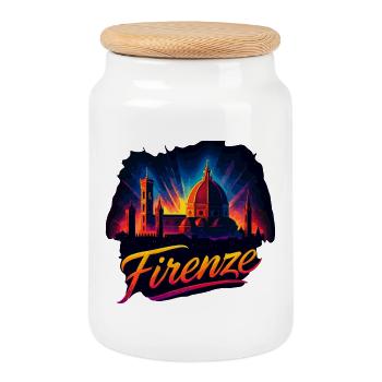 Florenz Firenze Stadt Italien Silhouette Geschenk - Keksdose mit Holzdeckel - Weiß - Vorne