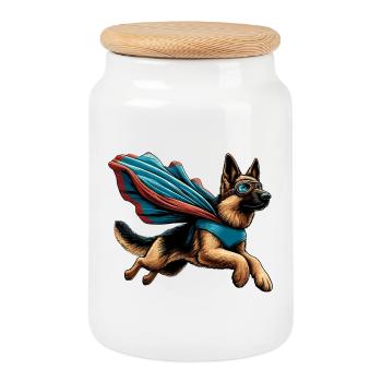 Super chien berger allemand cape cadeau - Boîte à biscuits avec couvercle en bois - blanc - Devant