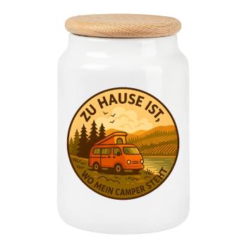 La maison est l’endroit où mon camping-car est garé - Boîte à biscuits avec couvercle en bois - blanc - Devant