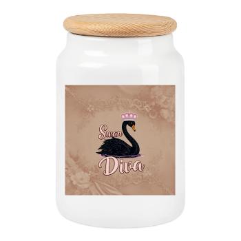 The black swan, queen of the water. - Cookie Jar with Wooden Lid - white - Front