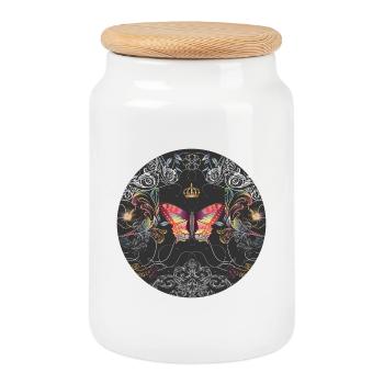 Imaginative butterfly with crown & ornaments - Cookie Jar with Wooden Lid - white - Front