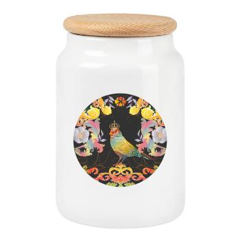 Imaginative Bird with Crown & Ornaments - Cookie Jar with Wooden Lid - white - Front