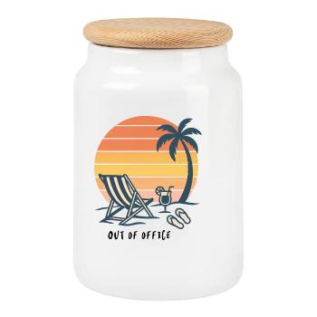 Sonnenuntergang Strand Urlaub Illustration - Keksdose mit Holzdeckel - Weiß - Vorne