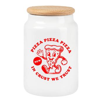 Pizza In Crust we trust Pizza Baker Delivery Service - Cookie Jar with Wooden Lid - white - Front