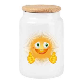 Funny sun – thumbs - Cookie Jar with Wooden Lid - white - Front