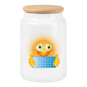 Bright sun with solar panel - Cookie Jar with Wooden Lid - white - Front