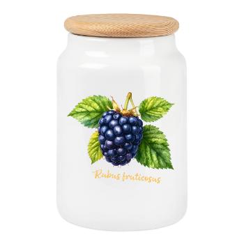 Mûre – Aquarelle botanique de style vintage - Boîte à biscuits avec couvercle en bois - blanc - Devant