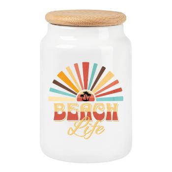Coucher de soleil tropical sur la plage - Boîte à biscuits avec couvercle en bois - blanc - Devant