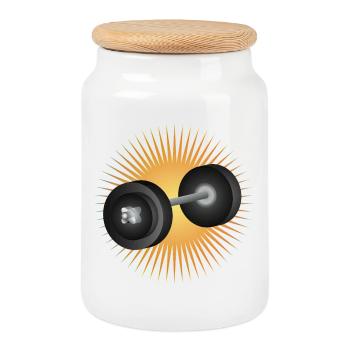 Radiant dumbbell – full of energy for weight training - Cookie Jar with Wooden Lid - white - Front