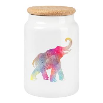 Yoga Holi Festival India Elephant colorful om - Cookie Jar with Wooden Lid - white - Front