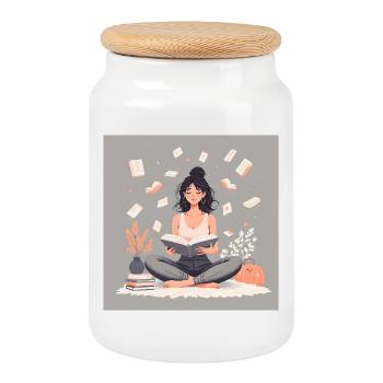 Bookaholic - Cookie Jar with Wooden Lid - white - Front