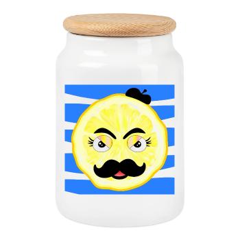Papa Moustache - Père Barbe - Boîte à biscuits avec couvercle en bois - blanc - Devant