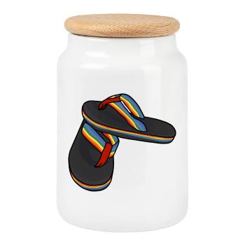 Regenbogen Flip Flops 70er, 80er und 90er Jahre Vintage - Keksdose mit Holzdeckel - Weiß - Vorne