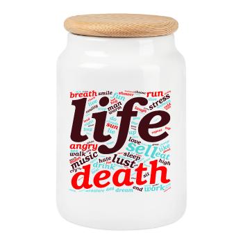 Vie et mort – L’art des mots entre le ciel et l’enfer - Boîte à biscuits avec couvercle en bois - blanc - Devant