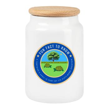 A tortoise fact - Cookie Jar with Wooden Lid - white - Front