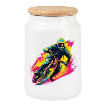 BMX Biker Steamwave - Keksdose mit Holzdeckel - Weiß - Vorne