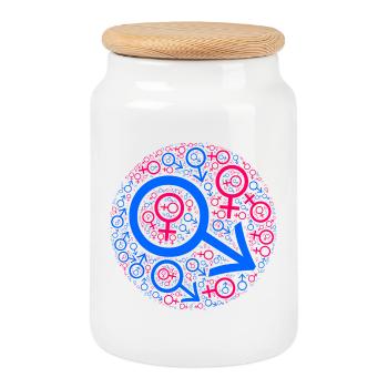 Confusion des sexes dans la conception des cercles - Boîte à biscuits avec couvercle en bois - blanc - Devant